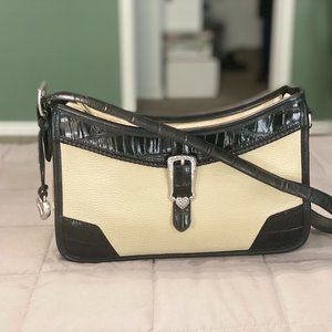 SMALL CREAM & BLACK BRIGHTON PURSE WITH SHOULDER STRAP - EXCELLENT CONDITION